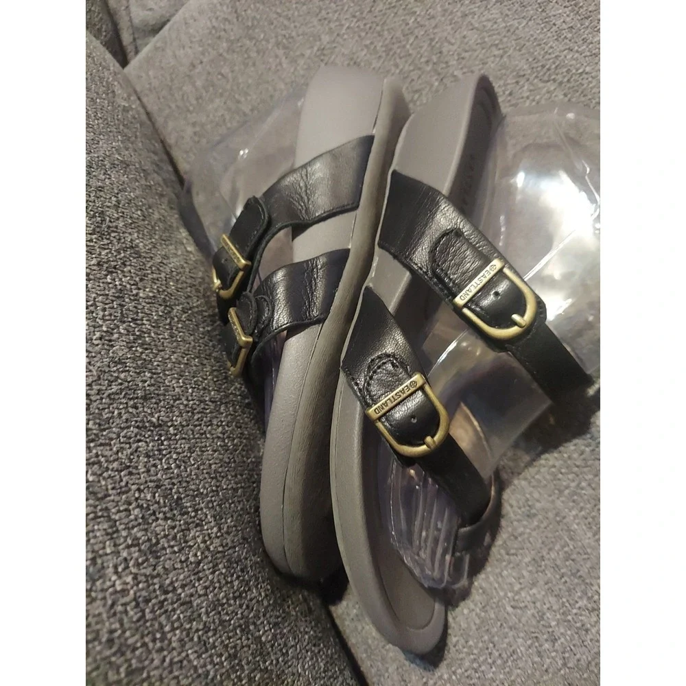 Eastland Hampton Slide Women Black Size 8M Strappy Sandal Toe Boho‎ Y2K Slip On